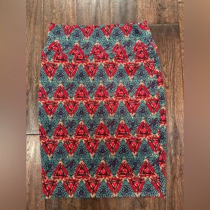 LuLaRoe Red and Blue Triangle Pattern Pencil Skirt